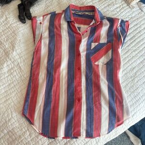 Vintage 1980s Colorful Striped Button-Up Shirt Small